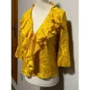 Vintage Diane Von Furstenberg Silk V-Neck Casual Yellow Blouse Ruffle Detail XS